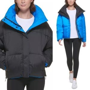 NWT Calvin Klein Performance Reversible Oversized Black/Blue Puffer Jacket - Med